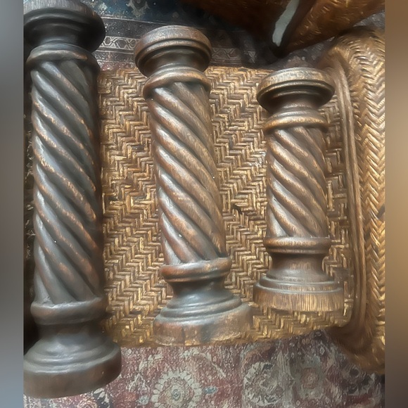 Vintage three Rustic Brown Spiral Candle Holders Set